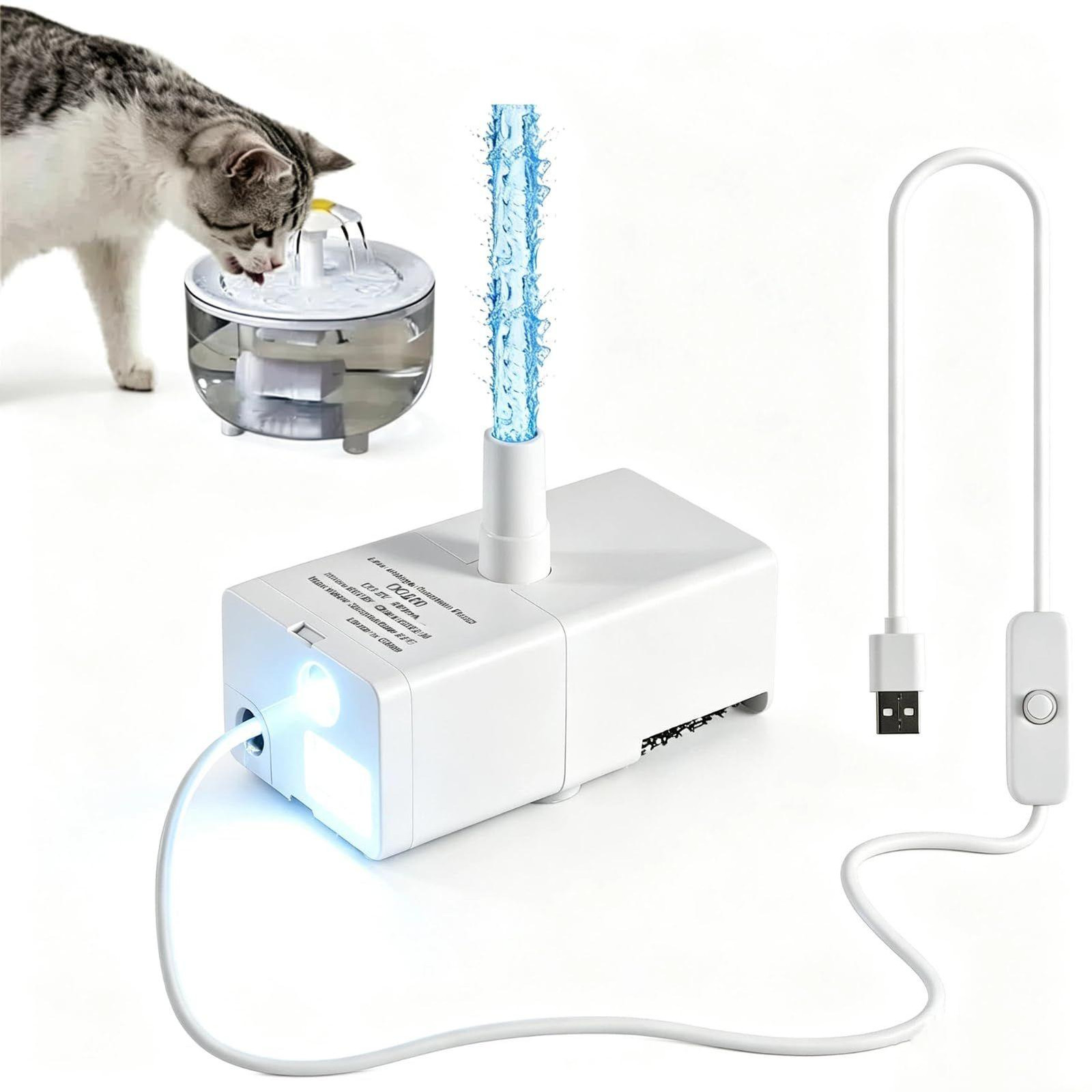 Lustrens Reservepomp voor kattenfontein met verlichting en filter, ultrastille waterpomp
