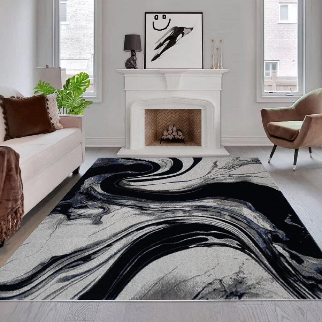 Brayden Studio Abstract Flokati Blue Rectangle 160 x 230 cm