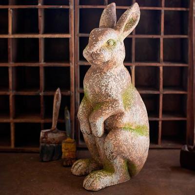 Kalalou Head Forward Bunny Outdoor Garden Sculpture Aged Stone , Aged Stone
