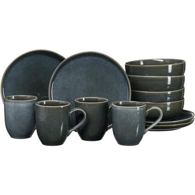 Frühstücks-Geschirrset RITZENHOFF & BREKER "Eda", grau, 12 Stk., Steingut, Geschirr-Sets, aus Steingut für 4 Personen