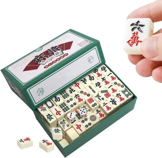 Mini Mahjong Set - Traditioneel Chinees Mahjong met 144 stenen - Wit - Opvouwbaar