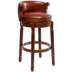 MODFU Barhocker Echtleder und Holz Braun, 360° drehbar, Sitzhöhe 74,9 cm, mit Rückenlehne