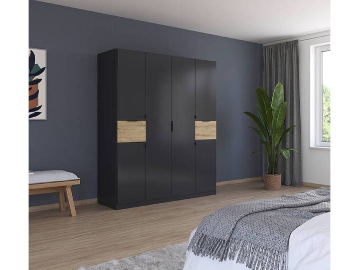 Armoire Ticao équipée de Softclose 181cm Gris/Gris métallisé/Imitation chêne Artisan