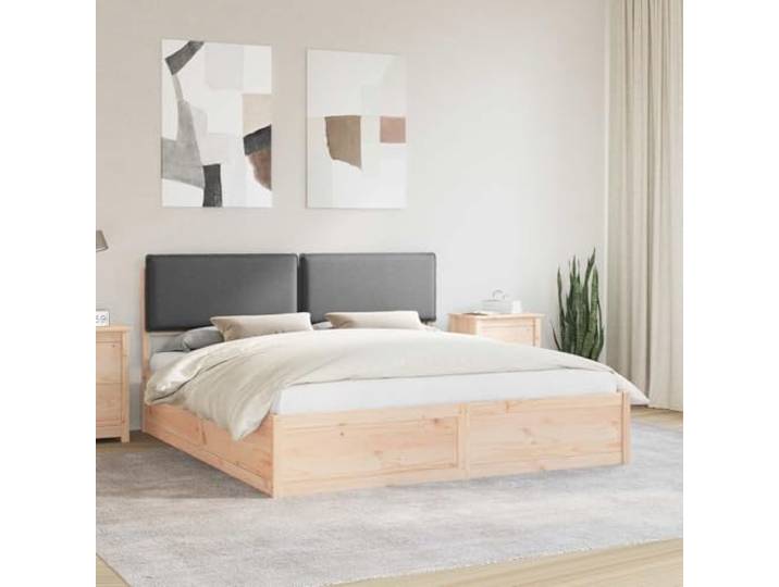 RJPLMFV Bettgestell mit gepolstertem Kopfteil, Dunkelgrau Kiefer massiv, ohne Lattenrost, Latten im Lieferumfang enthalten, abnehmbarer Bezug, waschbar, einfache Installation