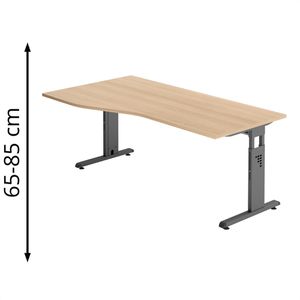 Hammerbacher Schreibtisch O-Serie, eiche / graphit, höhenverstellbar, Freiform, 180 x 65-85 x 100 cm