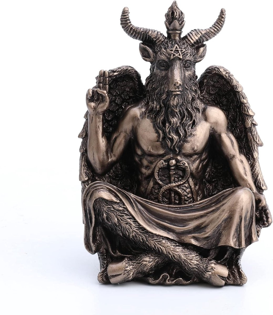 Merkloos Baphomet standbeeld - Bronskleurige hars sculptuur in meditatie pose - Hoogte: 12 cm