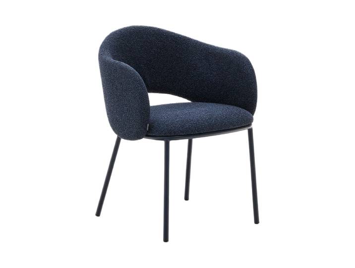 Design Esszimmerstuhl „Mainno“ mit Armlehnen Chenille Dunkelblau Kave Home