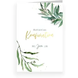 Einladungskarte Konfirmation: Soft Greenery mit Foto in Weiß