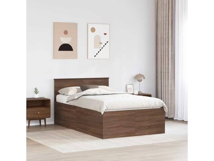 SKTQYQO Bettgestell Eiche braun 135 x 190 cm Technisches Holz, feste Leisten, Kopfteil inklusive, Verwendung im Innenbereich