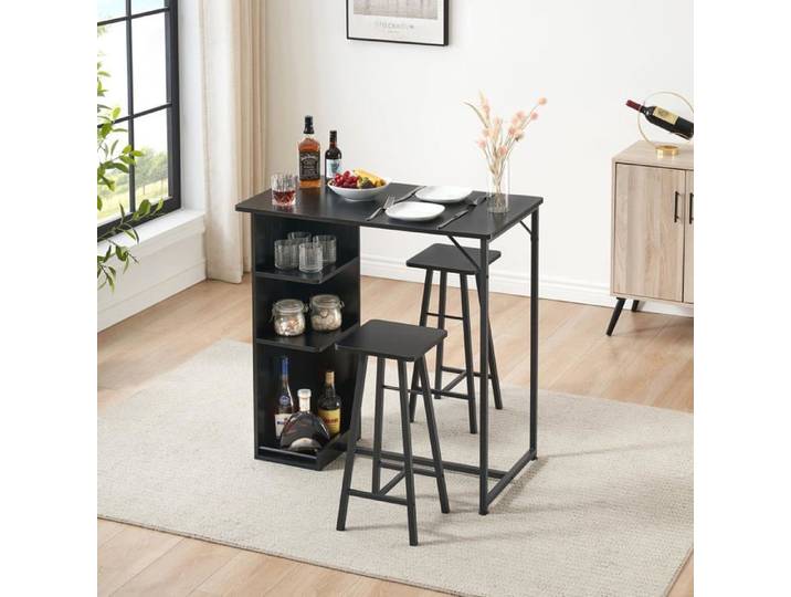 Ensemble bar 3 pièces étagères noir petit appartement/salon