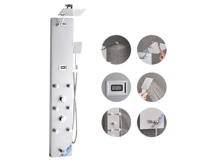 VEVOR Panneau de douche système de tour avec pommeau de douche cascade d'eau de pluie\, (124 cm) colonne de douche en acier inoxydable brossé\, système de massage par la pluie pour montage mural
