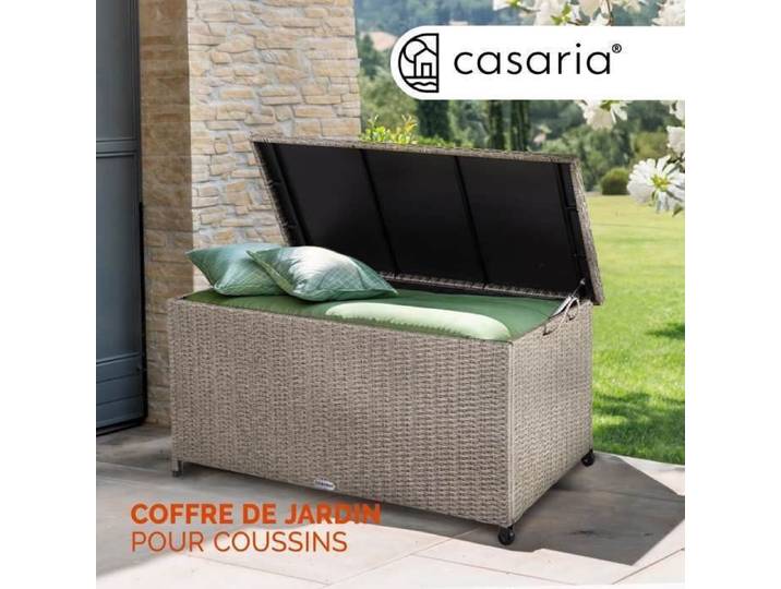 Coffre de jardin CASARIA® extérieur XXL Crème - avec roulettes 270 L étanche Vérin à gaz 117x53x60cm