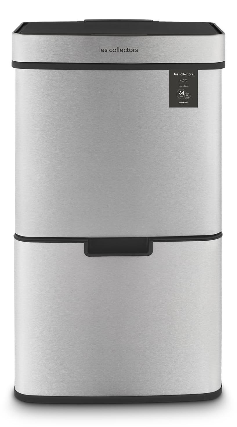 Recycling-Mülleimer 64 l, 3 Fächer, Edelstahl, Sensor-Deckel