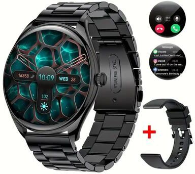 Fusion Finds Ultra Thin AMOLED Smartwatch With Bluetooth Calling & Heart Rate Monitor For Android & IOS steel Black