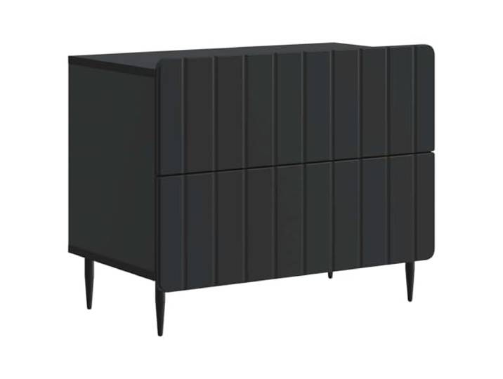 KUPTYERFG Nachttisch Schwarz 62x34,5x49,5 cm Holzwerkstoff 2 Schubladen Stilvoller Beistelltisch fürs Schlafzimmer mit gestreiftem Muster, stabilen Eisenbeinen und zweckmäßigen Ablagefächern.
