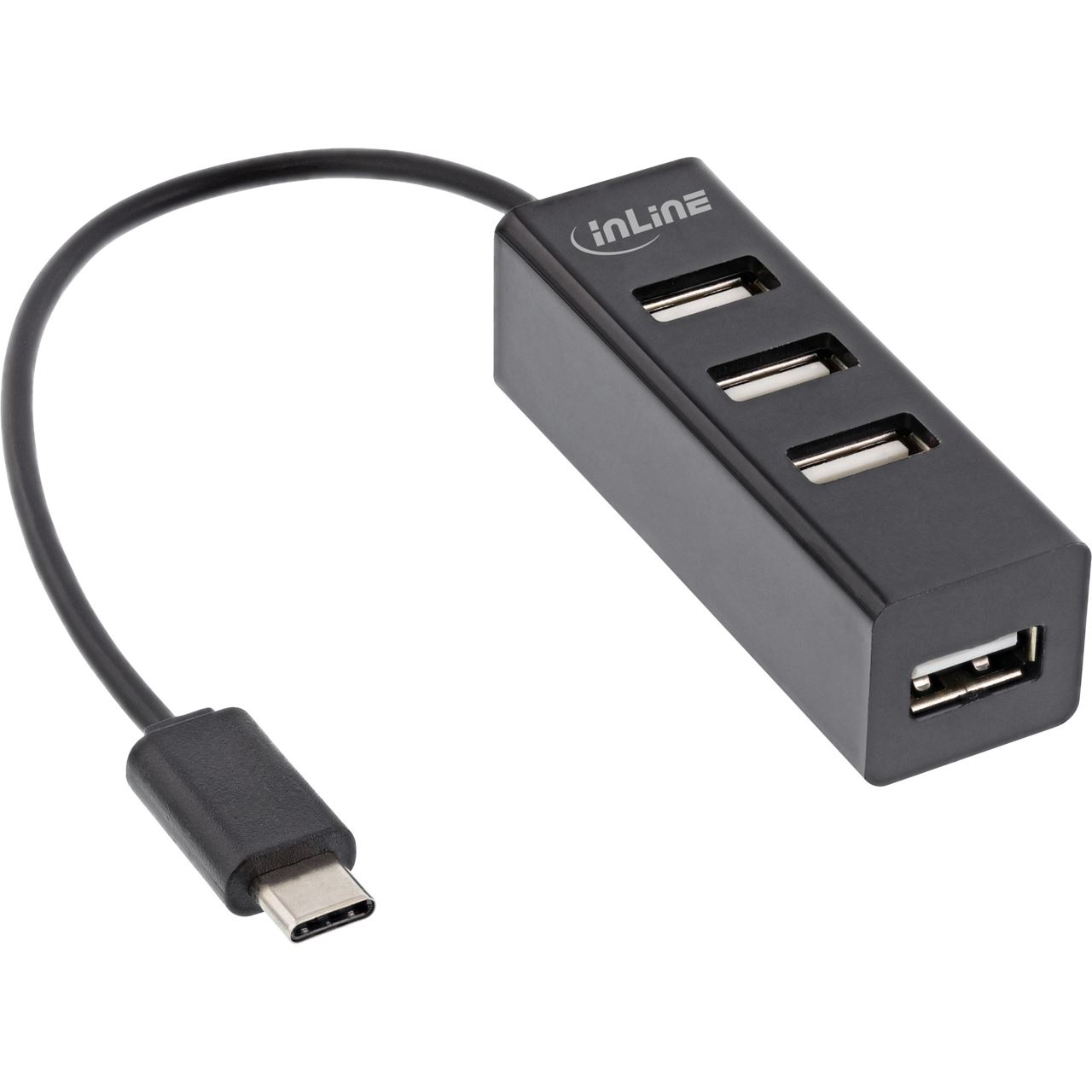 0.15m InLine USB 2.0 Hub, USB-C, 4 Port, schwarz, Kabel, schmale Bauform