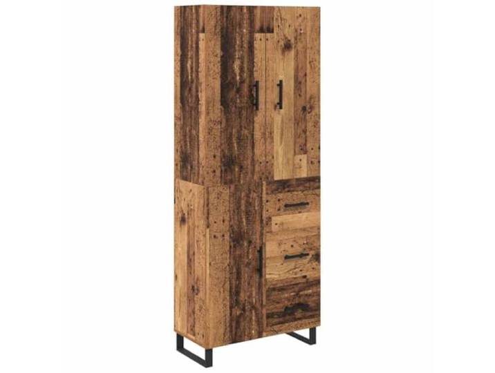 HGFDVCMR Highboard Altholz-Optik 2-teilig 69,5x34x180 cm Schrank Vielseitiger Schrank mit Glasscheiben und Metallbeinen für Wohnzimmer und Essbereich, bringt Struktur in kleine Räume.