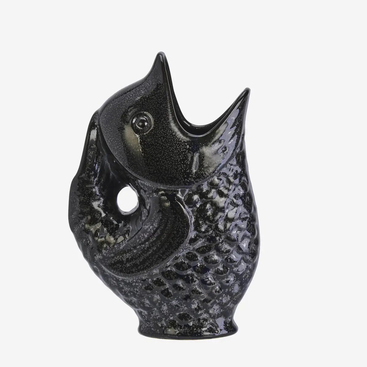 Madam Stoltz Stoneware Vis Vaas Karaf - Zwart