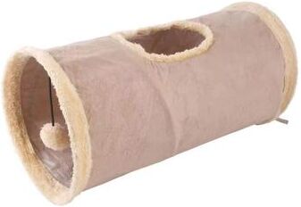 Inspired Finds CozyPlay Collapsible Cat Winter Suede Tunnel Interactive Play & Hideaway For Kittens, Puppies & Rabbits short Tunnel Khaki