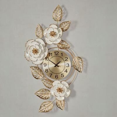 Touch of Class Aurora Floral Wall Art Clock Ivory/Gold , Ivory/Gold