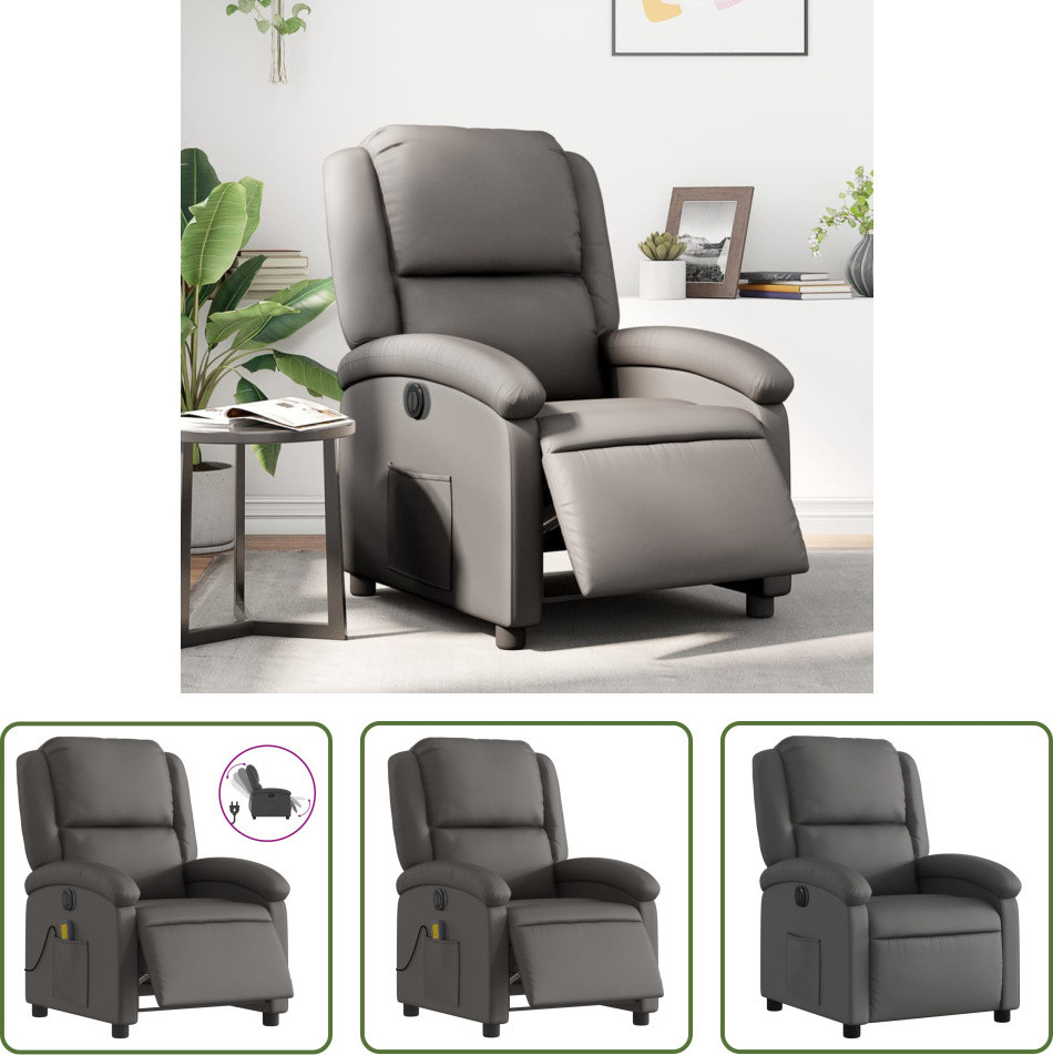 Living Store elektrisch relaxfauteuil in grijs echt leer