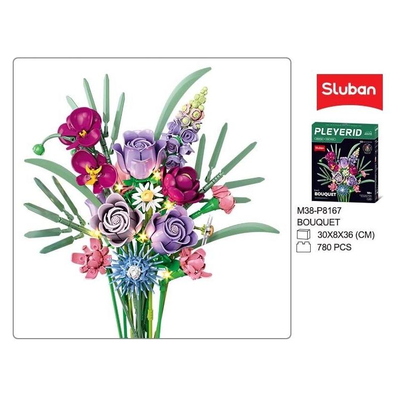 Sluban Pleyerid Blume Wahr Liebesblume Odenstrauss mit Lichtern dekoriert 780 St. Klemmbausteine - (M38-P8167)