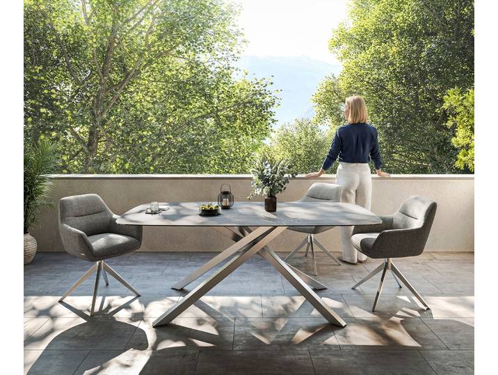 Outdoortisch Edge Boot 200x100 cm Keramik Beton Grau Kreuzgestell Rechteck Edelstahl, Outdoortische