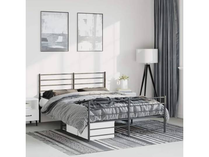 Pulverbeschichteter Stahl Stauraum Klassisches Design Schwarz 150x200 cm Bettgestell Metall Schwarz 150x200 cm mit Kopf- und Fußteil Stabil Stahlbett