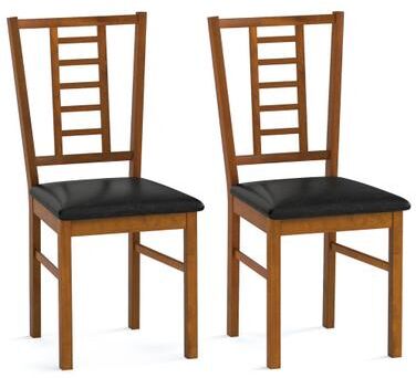 Costway PU Leather Upholstered Wood Dining Chairs Set of 2-Walnut