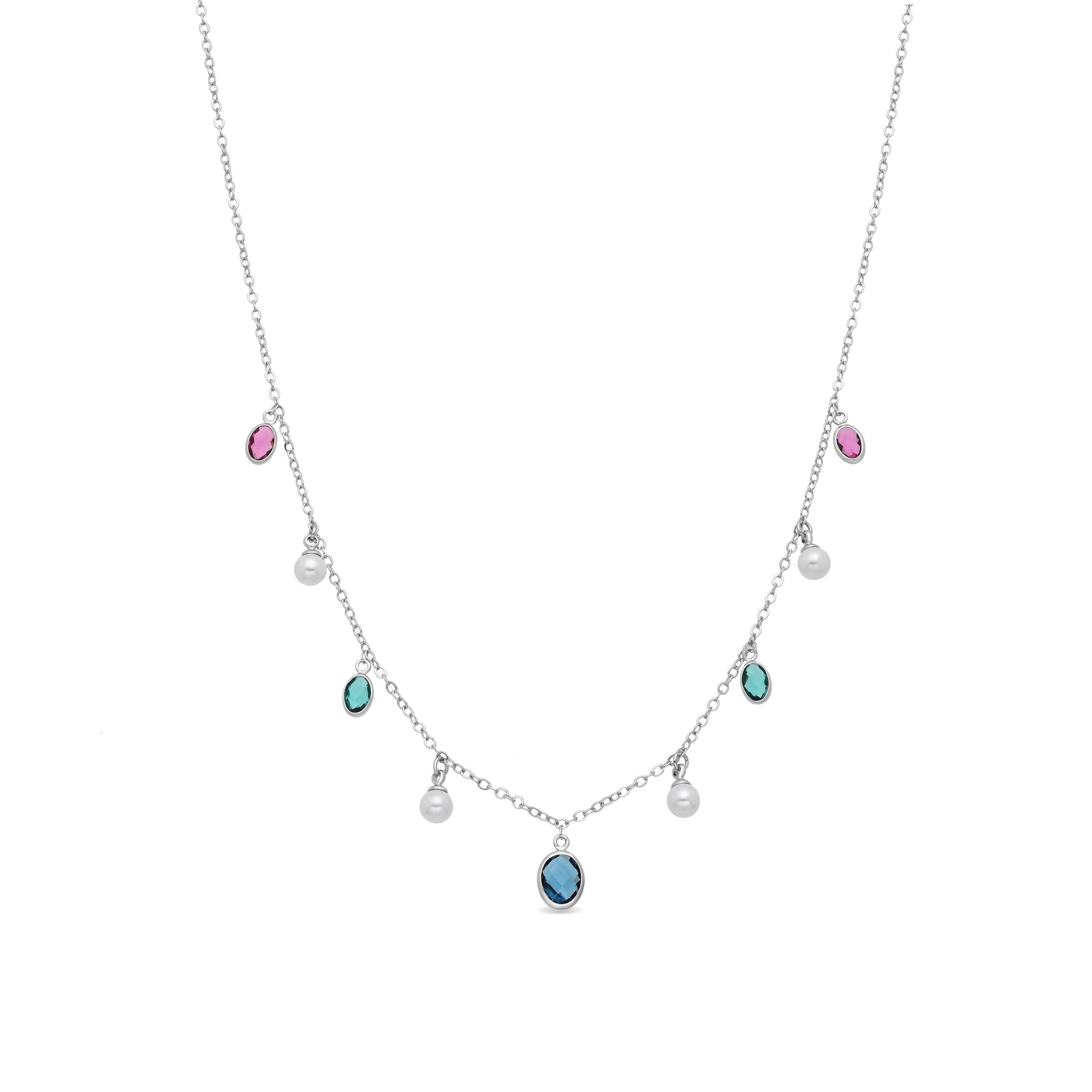 Luxenter-Halskette aus Metalllegierung und weißer Perle, abgeschlossen mit Rhodium – Sewi