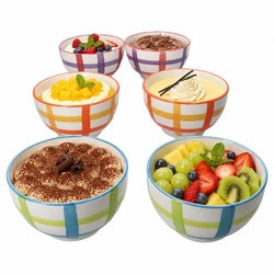6x Picknick Müslischalen 500ml Steingut bunt kariert Schüssel Salat-Bowl Dessert