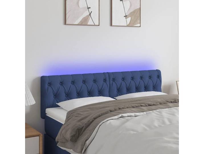 CHIC Tête de lit et lumières LED - Armoire de Tête Lit pour lire - Bleu 144x7x78/88 cm Tissu@SARA867096