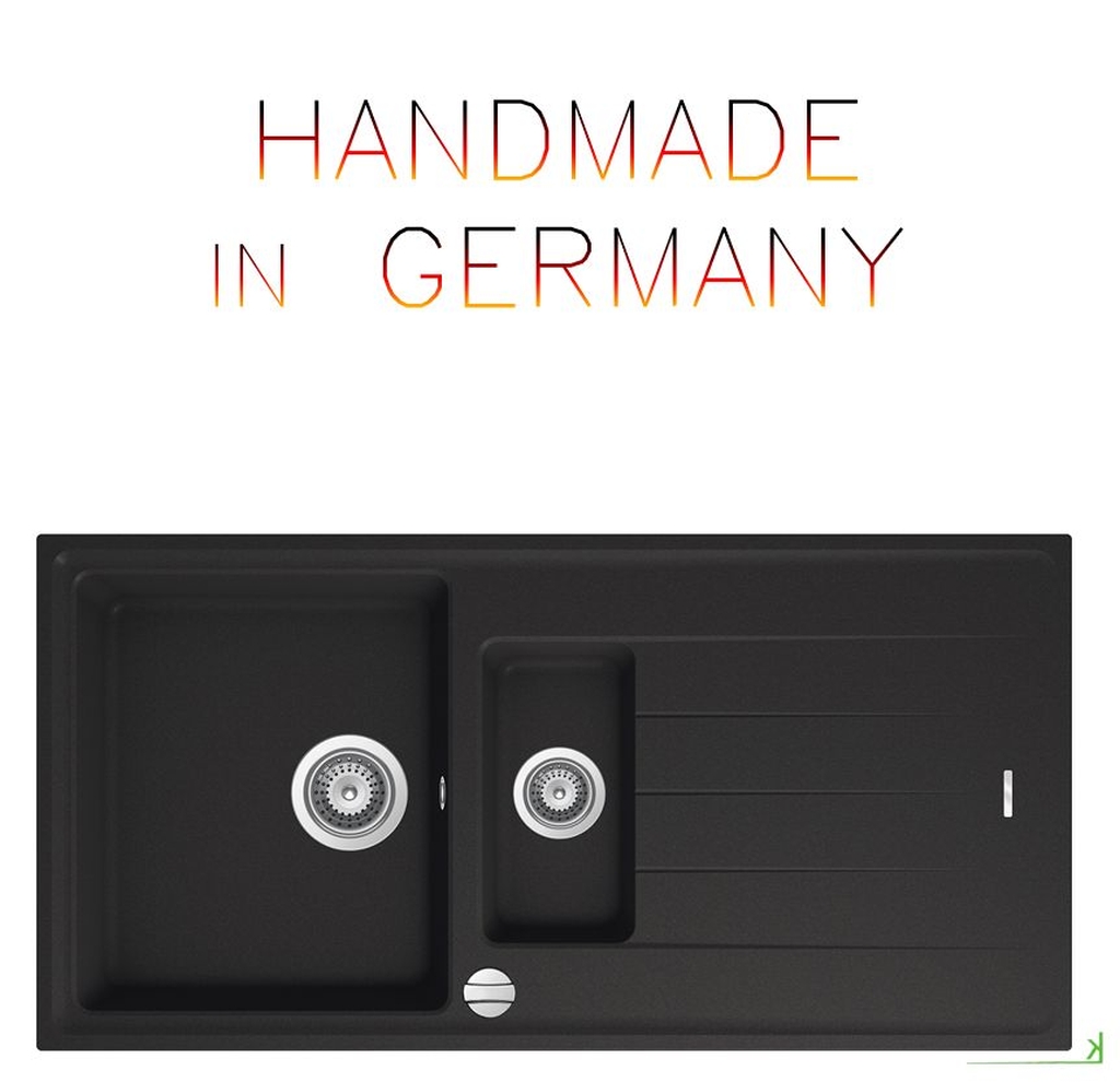 schwarze Granitspüle Victory 100x50 cm mit Restebecken - ab 60er Unterschrank