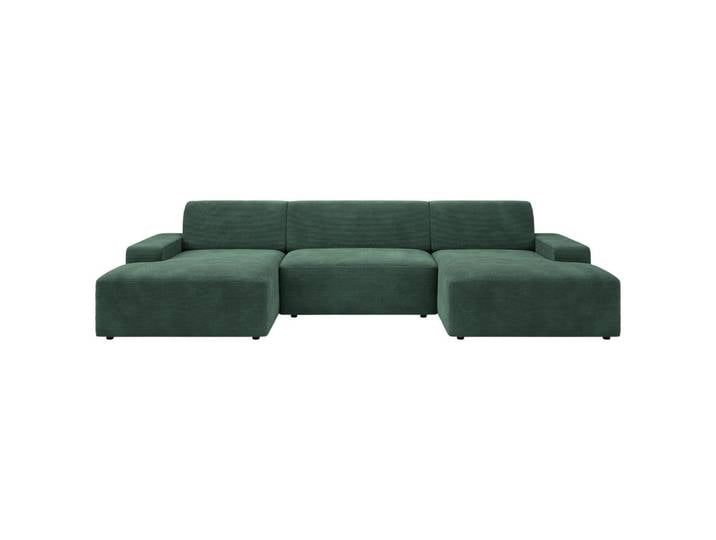 Trendmanufaktur Wohnlandschaft Wien, Dunkelgrün, Kunststoff, 6-Sitzer, U-Form, 329x162 cm, Made in Europe, Rücken echt, Armteil links, rechts, Wohnzimmer, Sofas & Couches, Wohnlandschaften, Wohnlandschaft U-Form