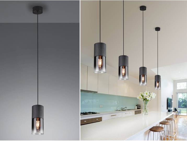 Trio Robin Pendelleuchte Metall/Glas Schwarz matt