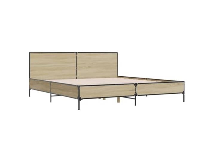 KTHLBRH Bettgestell Eiche Sonoma 200 x 200 cm Mehrschichtholz und Metall Beine aus Metall, Latten aus Sperrholz inklusive, Rückenunterstützung, Bettgestell