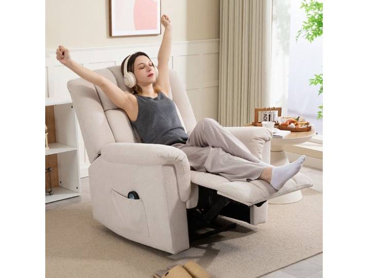 Fauteuil relax électrique massant et chauffant fauteuil inclinable dossier réglable manuellement 85x91x104cm beige