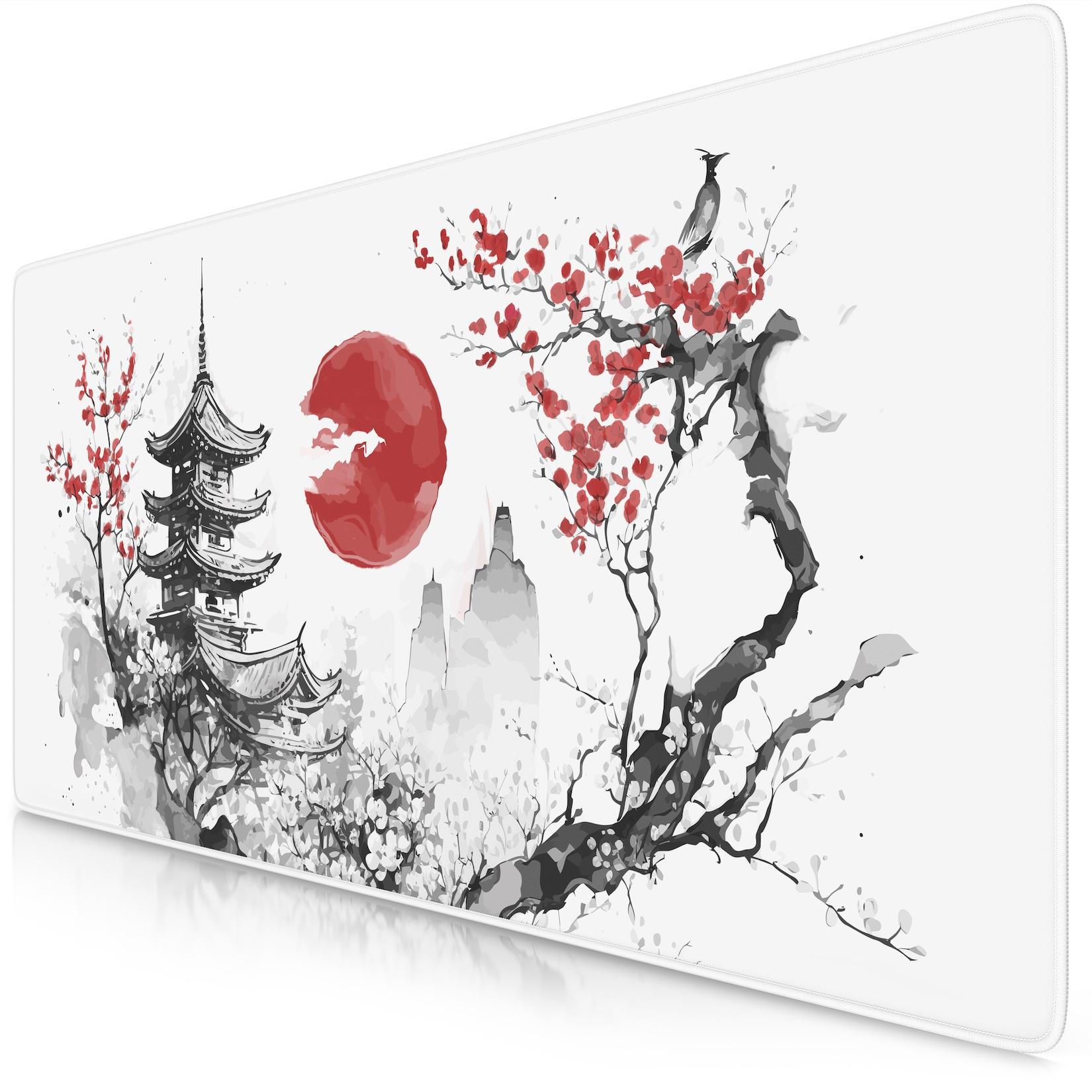 Titanwolf Gaming Mauspad XXL Speed Gaming Mousepad 900x400 mm, Deskpad, rutschfest & abwaschbare Rückseite, für Speed & Präzision, Japan Ink Painting