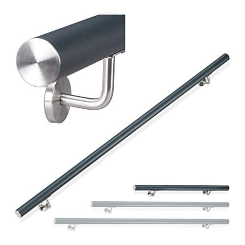 Relaxdays Aluminium Trapleuning, Rond, Beukenhout Look, Antraciet, 100 cm