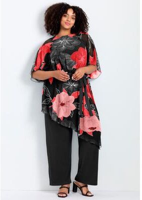 Plus Size Women's Mesh Overlay Jumpsuit by Avenue in Red Bold Blossom (Size 18)