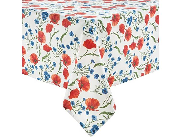REDBEST Tischdecke 100% Baumwolle Mohnblume Größe 130x200 cm - Robustes, glattes Gewebe, Kornblume, Blumen (weitere Größen)