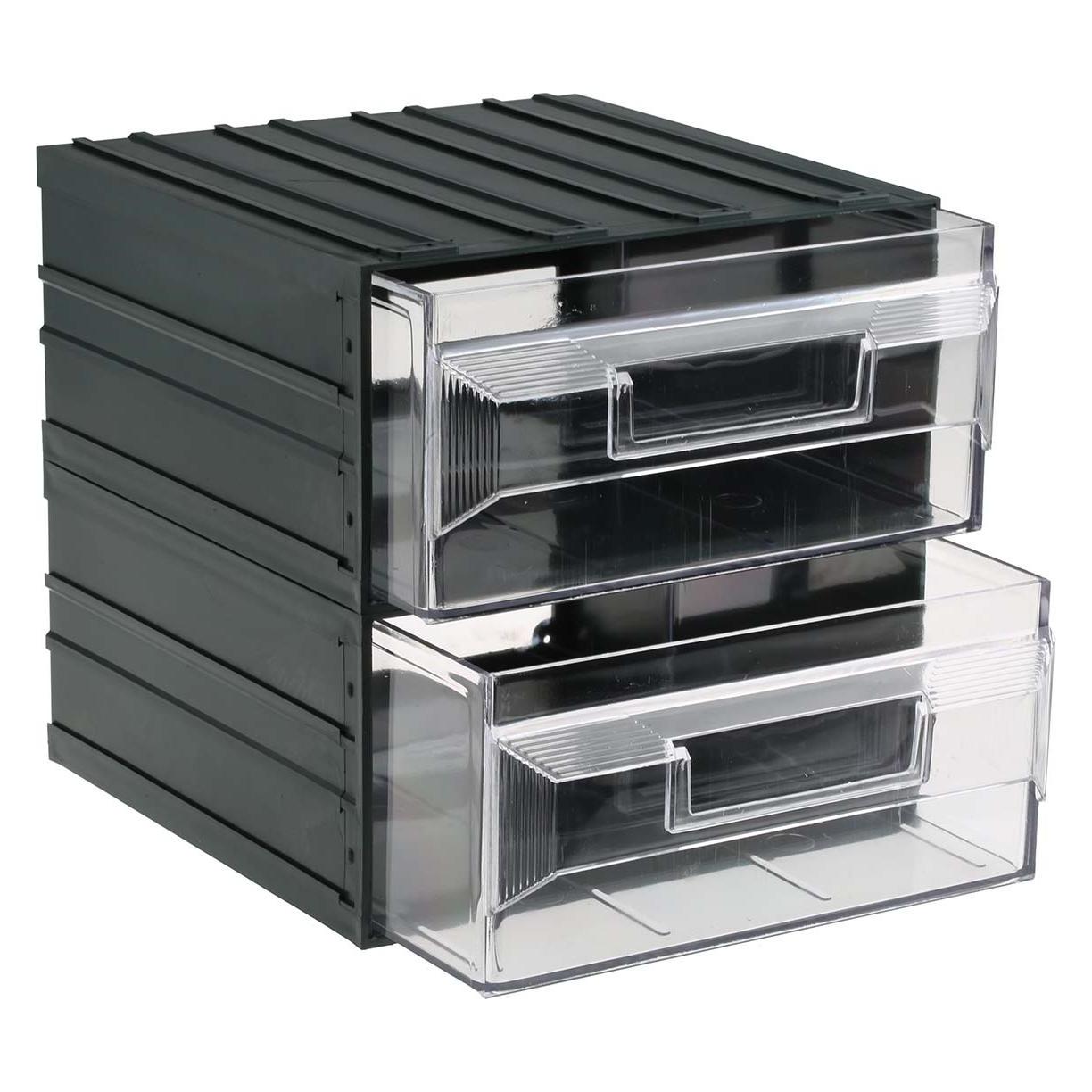 RS PRO Kunststoff Schubladenmagazin Transparent, 2 Einschübe, 208mm x 208mm x 222mm (2363628)