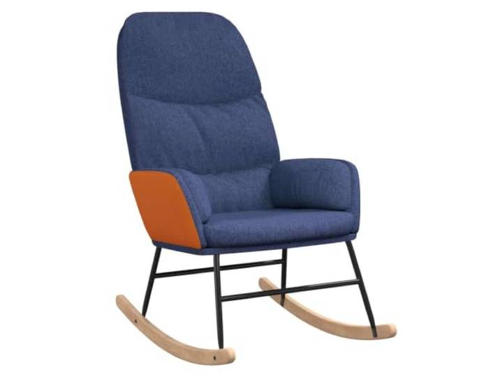 Blau Schaukelstuhl Gepolstert mit Armlehnen Dicke Polsterung, stabile Konstruktion, Schulterstützung, Textil und Kunstleder für Wohnzimmer