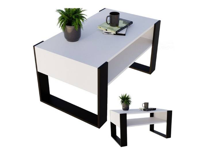 CraftPAK Couchtisch Wohnzimmer Tisch für Couch - mit zusätzlicher Ablagefläche