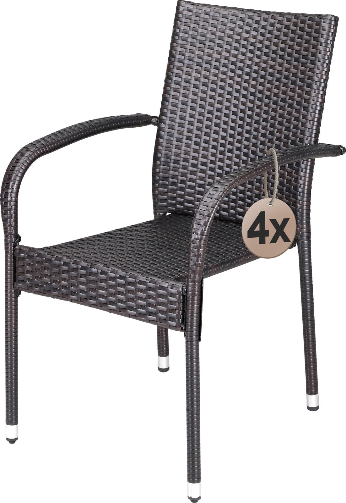 Casaria Set van 4 Stapelbare Tuinstoelen met Armleuningen, Polyrotan, Bruin