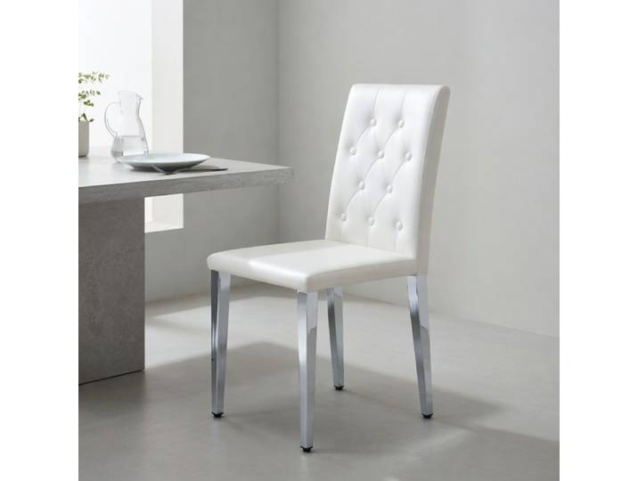 CollaHausse Lot de 4 Chaises de Salle à Manger Blanches Finition Argent Brillant