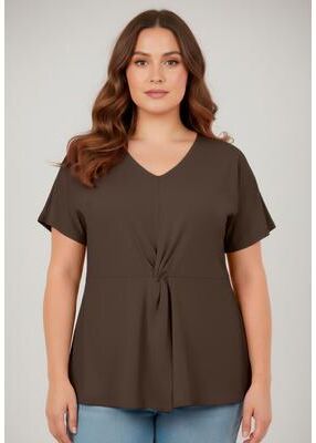 Plus Size Women's Audrey Twist Knot Top by Avenue in Chocolate (Size 20)