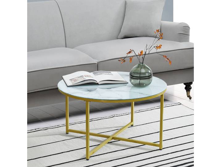 Couchtisch Uppvidinge Beistelltisch 45x80cm Wohnzimmertisch rund Marmor, weiß / Gold