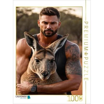 CALVENDO Puzzle Weltenbummler mit zutraulichem Känguru | 1000 Teile Lege-Größe 64x48cm Foto-Puzzle für glückliche Stunden