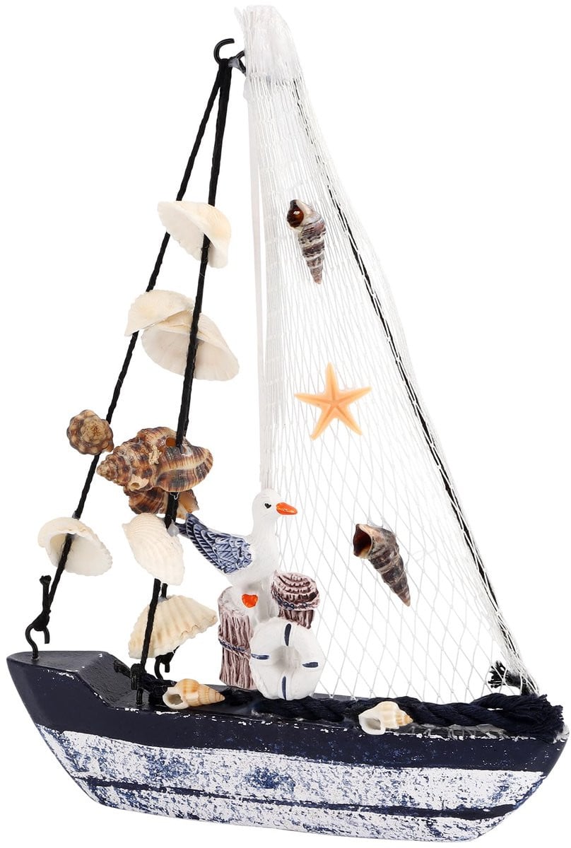 Houten zeilboot decoratie model schip met mast, hoogte: 19,5 cm
